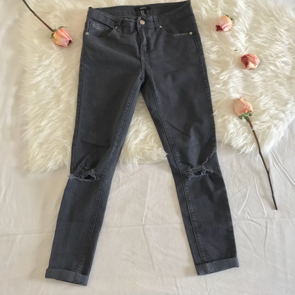 H&M Distressed Stretchy Jeans (Gray)